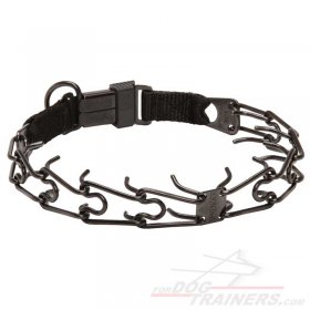 Black Stainless Steel Great Dane Pinch Collar with Click Lock Buckle - 1/8 inch (3.2 mm) link diameter