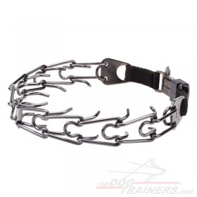 'Expert' Black Stainless Steel Great Dane Pinch Collar with Click Lock Buckle - 1/6 inch (4 mm) prong diameter