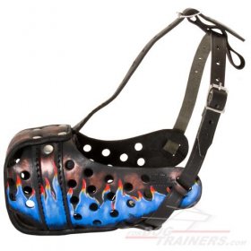 Hand-Painted Leather Muzzle |Great Dane attack training