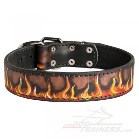 Painted Walking Leather Great Dane Collar with Flames