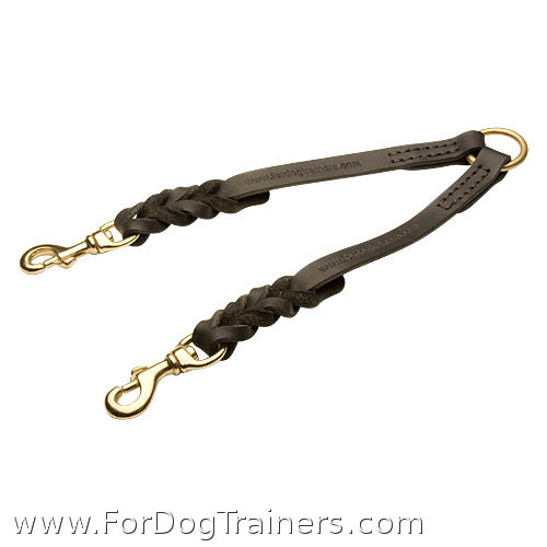 "Easy Walking" Leather Great Dane Coupler with Brass Snap Hooks