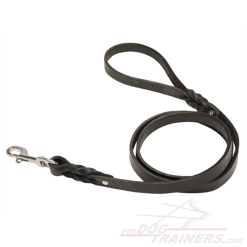 "Full Control" Braided Leather Great Dane Leash With Stainless Steel Snap-hook