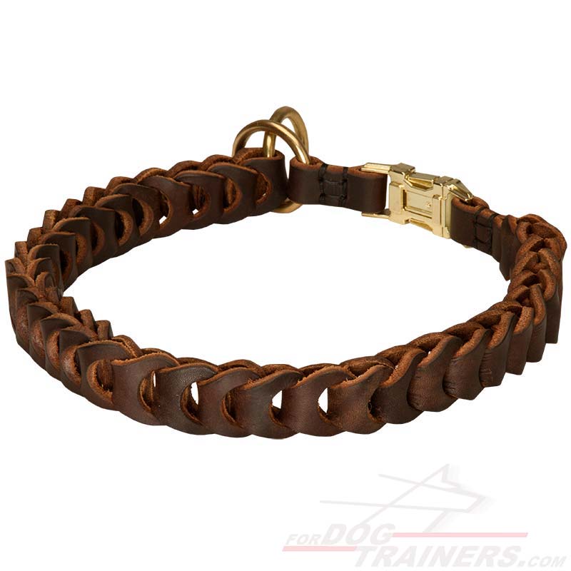 Stylish Braided Leather Great Dane Choke Collar with Quick Release Buckle