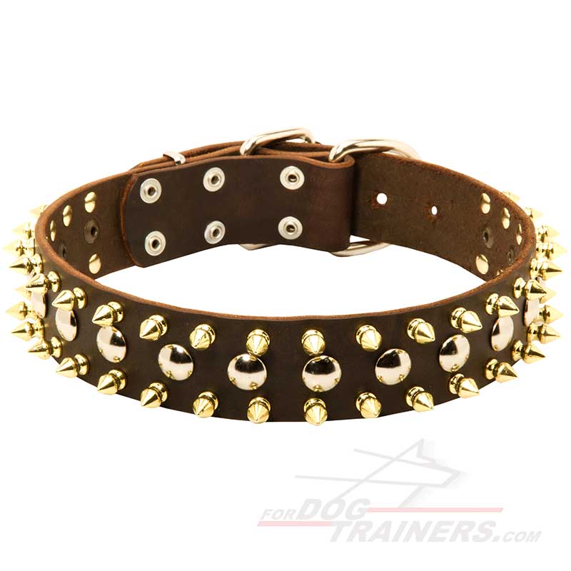 Brutal Leather Great Dane collar with 3 Rows of Decorations